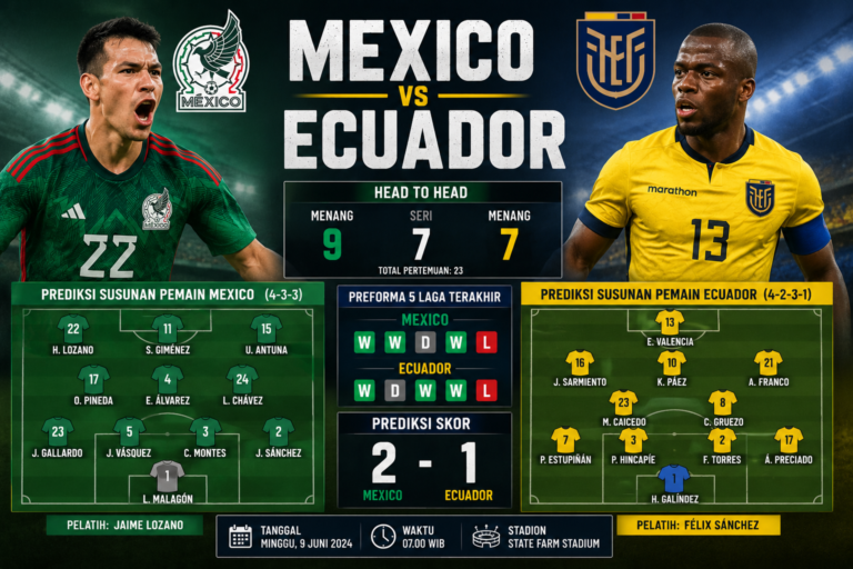 Mexico vs Ecuador: Susunan Pemain, Head to Head, dan Prediksi Skor Lengkap