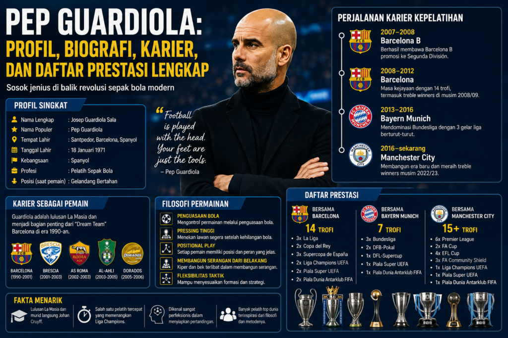 Pep Guardiola: Profil, Biografi, Karier, dan Daftar Prestasi Lengkap