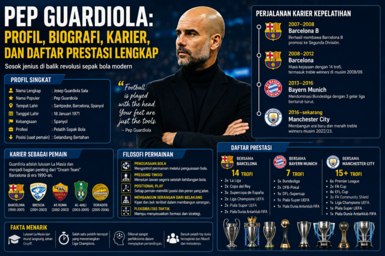 Pep Guardiola: Profil, Biografi, Karier, dan Daftar Prestasi Lengkap