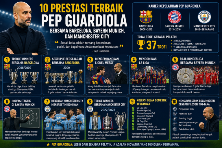 10 Prestasi Terbaik Pep Guardiola Bersama Barcelona, Bayern Munich, dan Manchester City