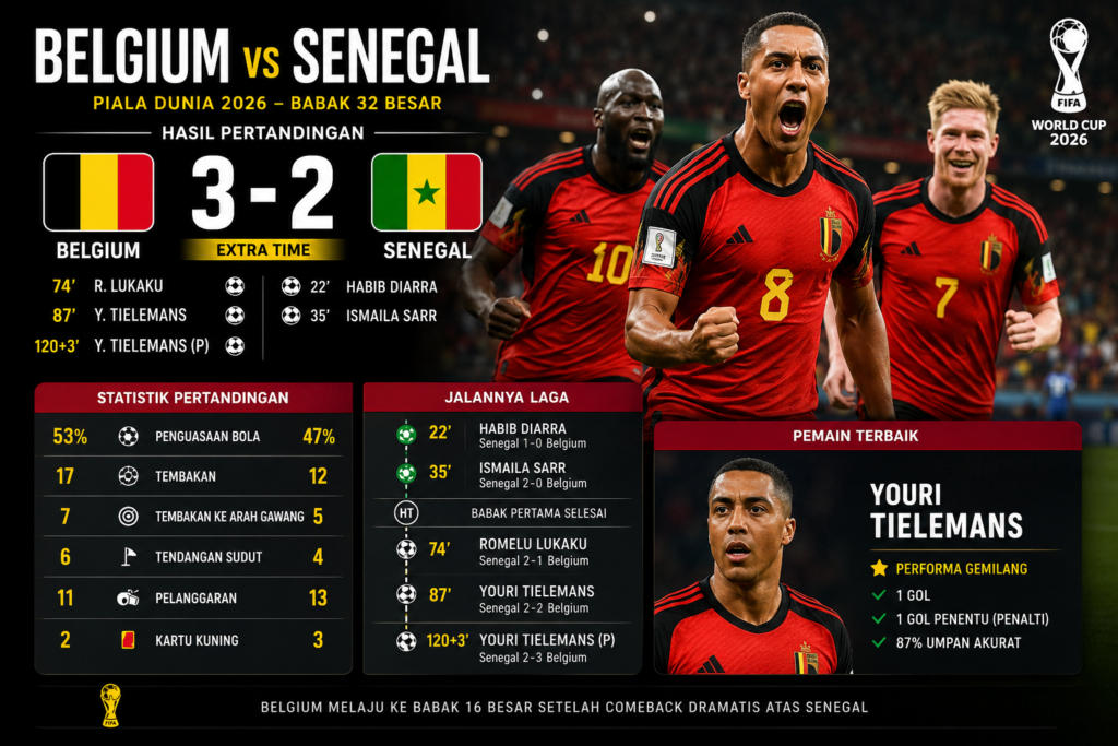 Belgium vs Senegal: Hasil Pertandingan, Skor Akhir, Statistik, dan Jalannya Laga Piala Dunia 2026