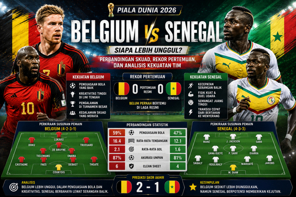Belgium vs Senegal: Siapa Lebih Unggul? Perbandingan Skuad, Rekor Pertemuan, dan Analisis Kekuatan Tim