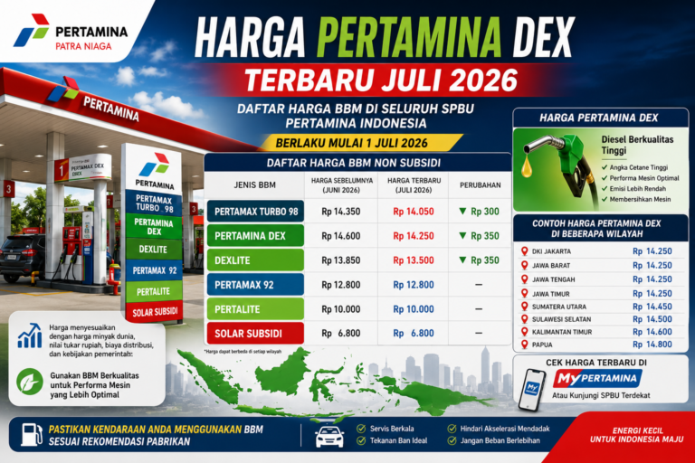 Harga Pertamina Dex Terbaru Juli 2026: Daftar Harga BBM di Seluruh SPBU Pertamina Indonesia