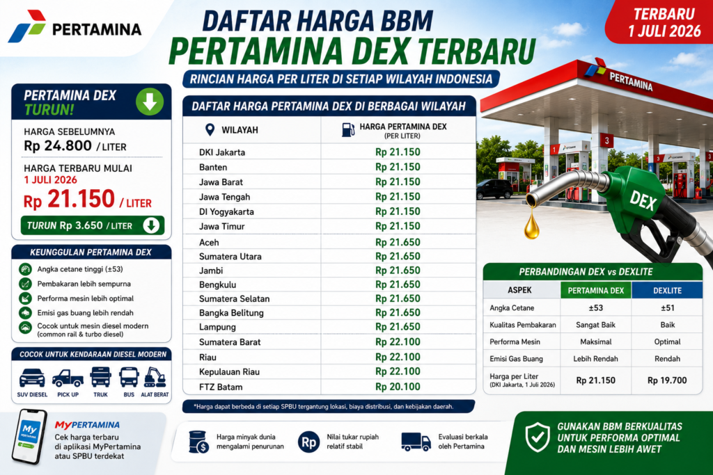 Daftar Harga BBM Pertamina Dex Terbaru: Rincian Harga per Liter di Setiap Wilayah Indonesia