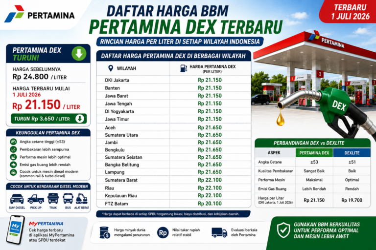 Daftar Harga BBM Pertamina Dex Terbaru: Rincian Harga per Liter di Setiap Wilayah Indonesia