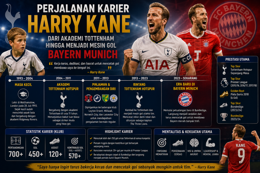 Perjalanan Karier Harry Kane: Dari Akademi Tottenham hingga Menjadi Mesin Gol Bayern Munich