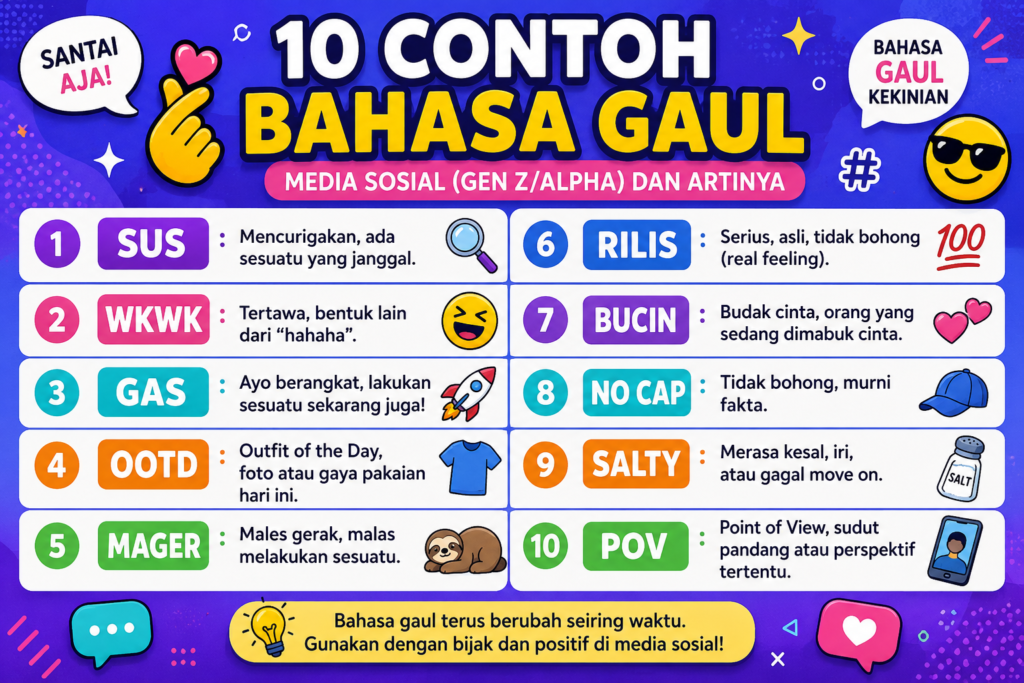 10 Contoh Bahasa Gaul Media Sosial (Gen Z/Alpha) dan Artinya