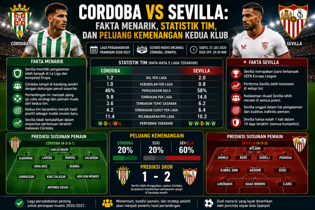 Cordoba vs Sevilla: Fakta Menarik, Statistik Tim, dan Peluang Kemenangan Kedua Klub