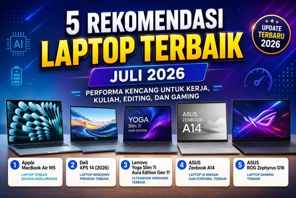 5 Rekomendasi Laptop Terbaik Juli 2026: Performa Kencang untuk Kerja, Kuliah, Editing, dan Gaming