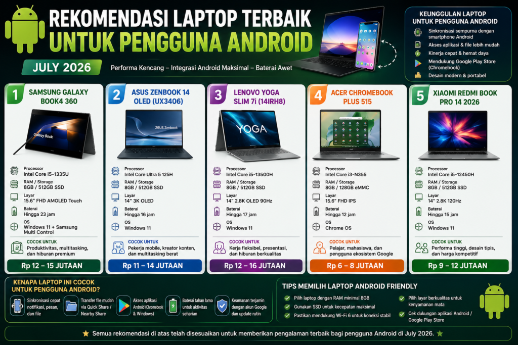 Rekomendasi Laptop Terbaik untuk Pengguna Android Juli 2026