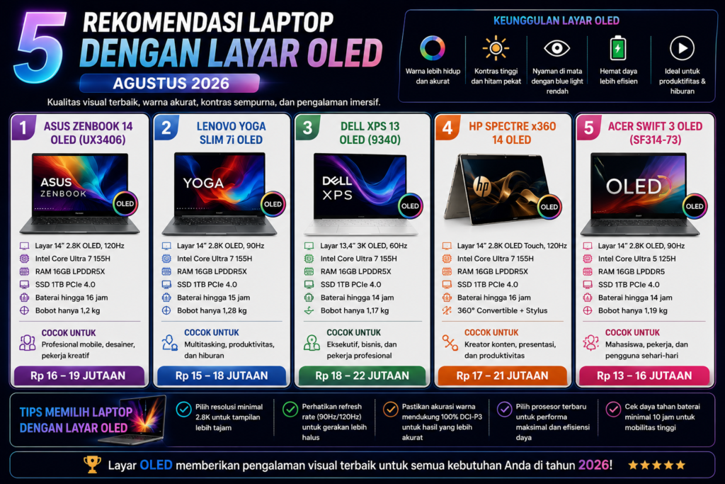 5 Rekomendasi Laptop dengan Layar OLED Agustus 2026