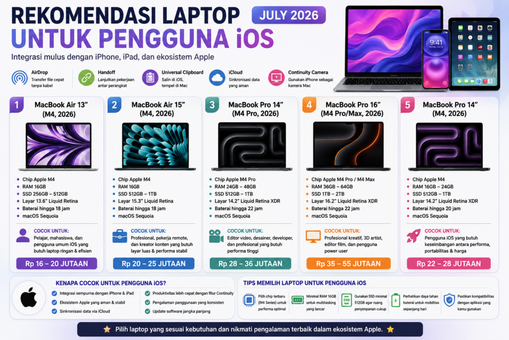 Rekomendasi Laptop untuk Pengguna iOS Juli 2026