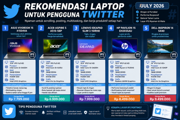 Rekomendasi Laptop Terbaik untuk Pengguna Twitter (X) (Juli 2026)