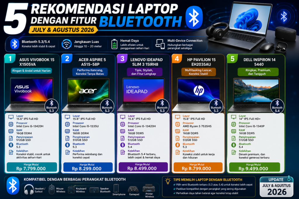 5 Rekomendasi Laptop dengan Fitur Bluetooth Terbaru (Juli & Agustus 2026)