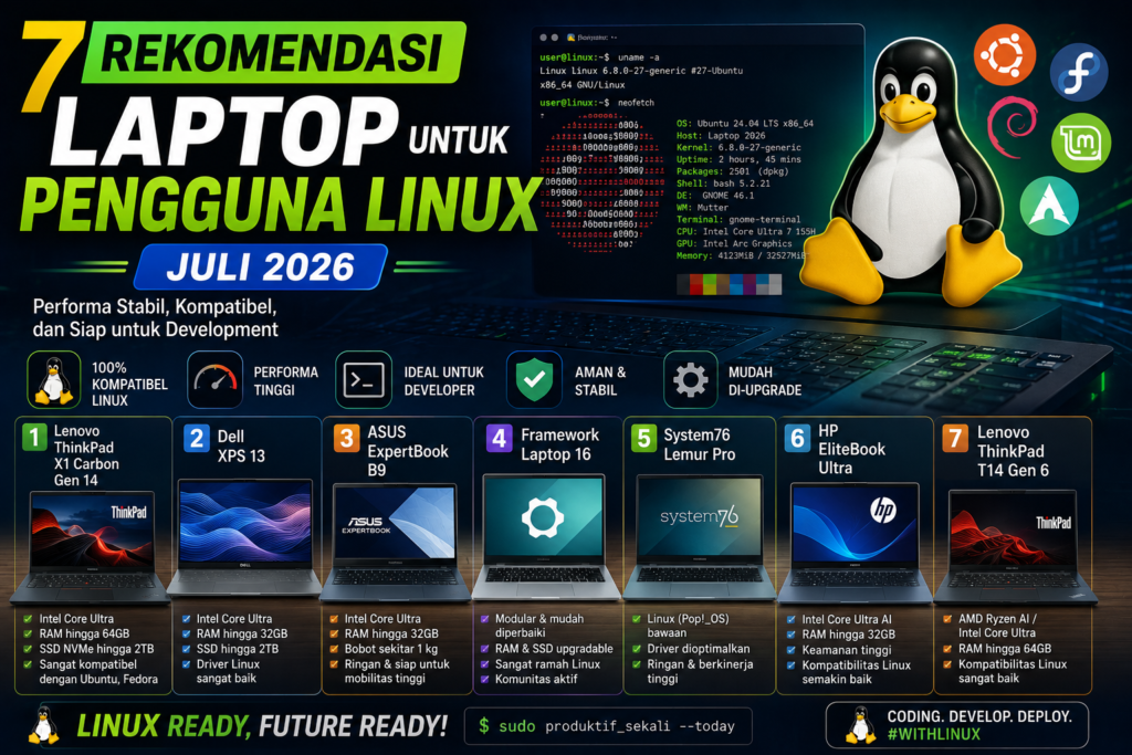 Rekomendasi Laptop untuk Pengguna Linux Juli 2026: 7 Pilihan Terbaik untuk Programmer, Developer, dan Profesional IT