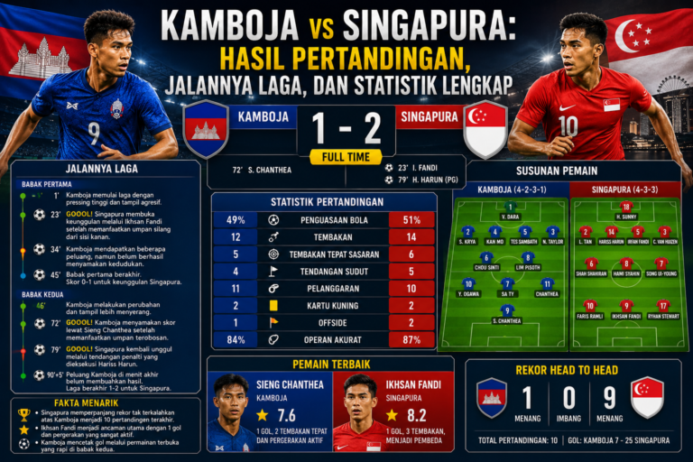 Kamboja vs Singapura: Hasil Pertandingan, Jalannya Laga, dan Statistik Lengkap