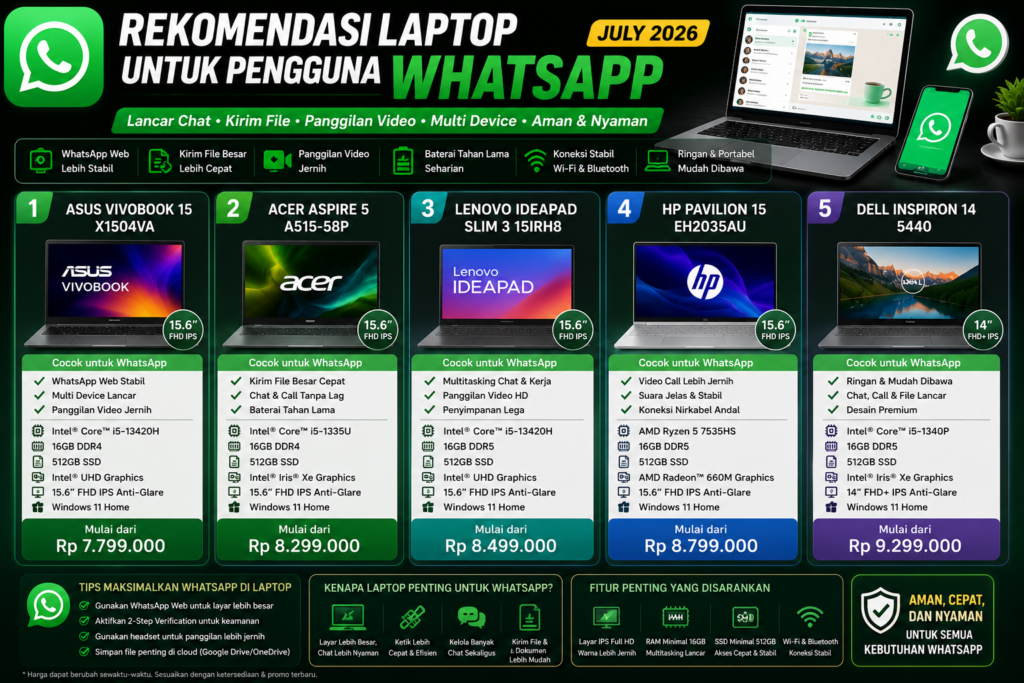 Rekomendasi Laptop Terbaik untuk Pengguna WhatsApp Juli 2026