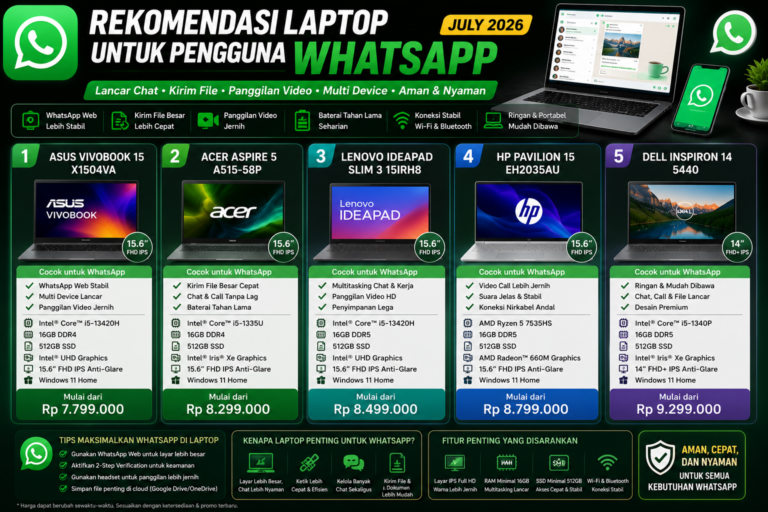 Rekomendasi Laptop Terbaik untuk Pengguna WhatsApp Juli 2026