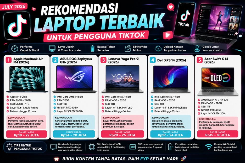Rekomendasi Laptop Terbaik untuk Pengguna TikTok Juli 2026