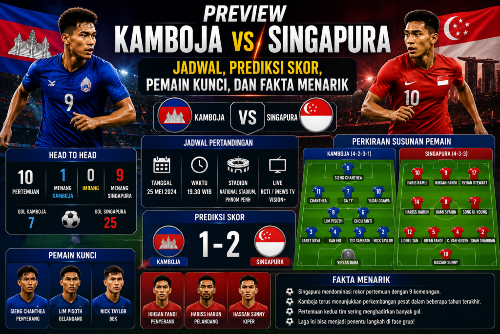 Preview Kamboja vs Singapura: Jadwal, Prediksi Skor, Pemain Kunci, dan Fakta Menarik