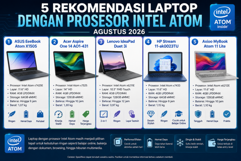5 Rekomendasi Laptop dengan Prosesor Intel Atom Agustus 2026