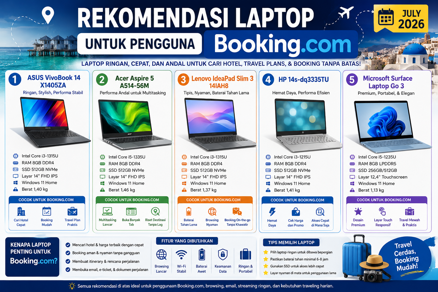 Rekomendasi Laptop untuk Pengguna Booking.com July 2026
