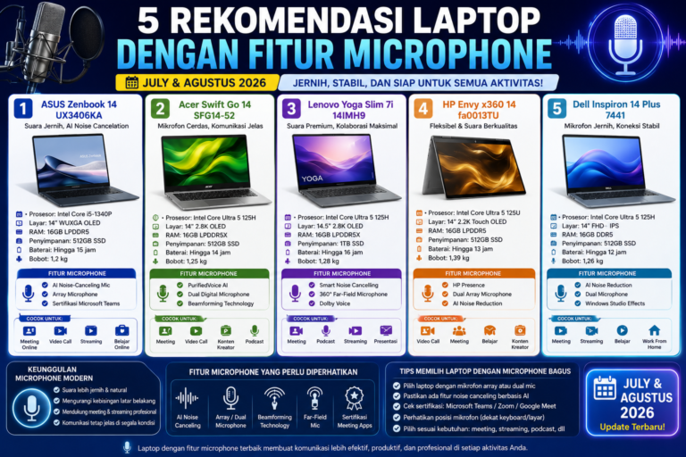 5 Rekomendasi Laptop dengan Microphone Terbaik Edisi Juli & Agustus 2026