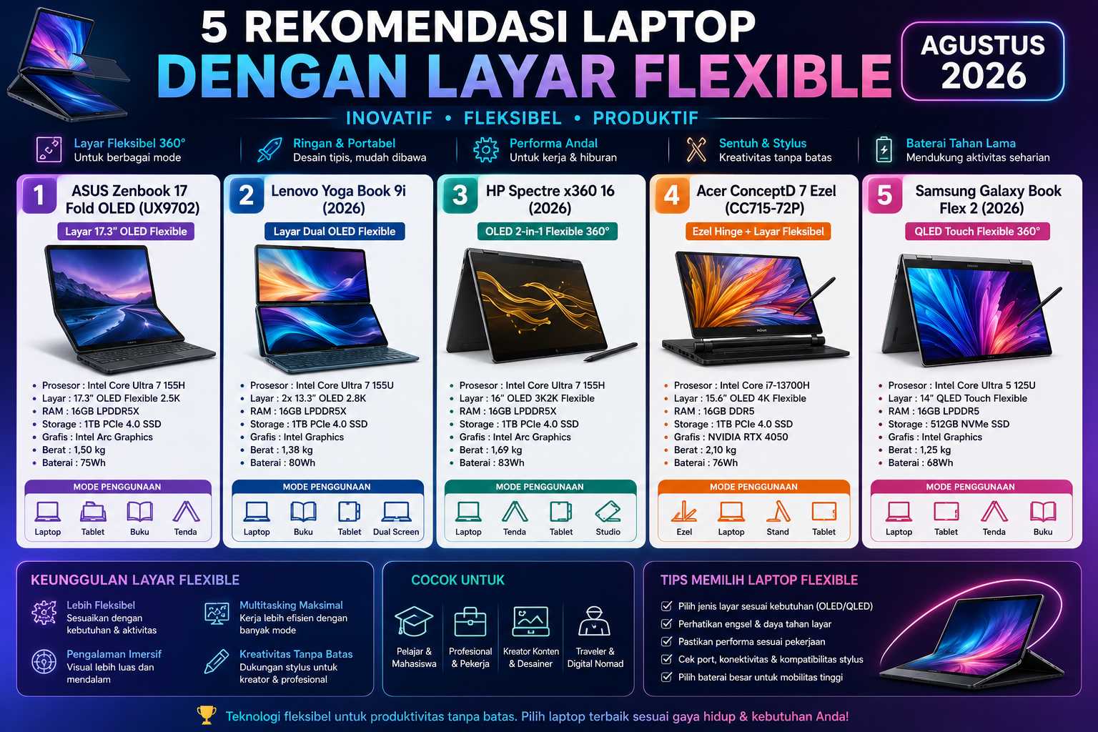 5 Rekomendasi Laptop dengan Layar Flexible Agustus 2026