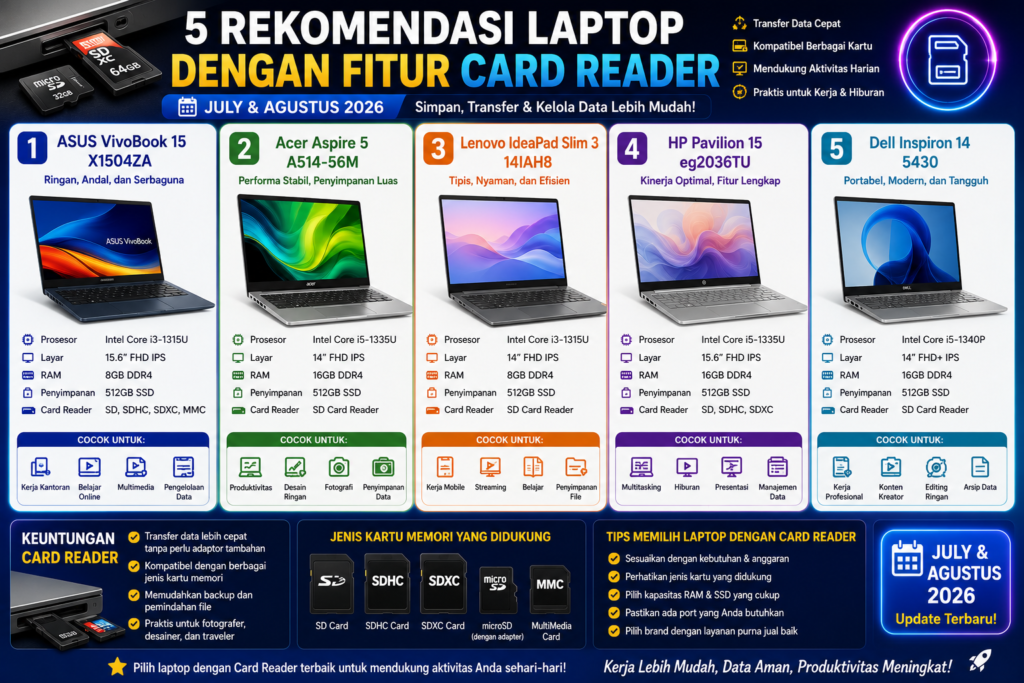 5 Rekomendasi Laptop dengan Fitur Card Reader Terbaik (Juli & Agustus 2026)