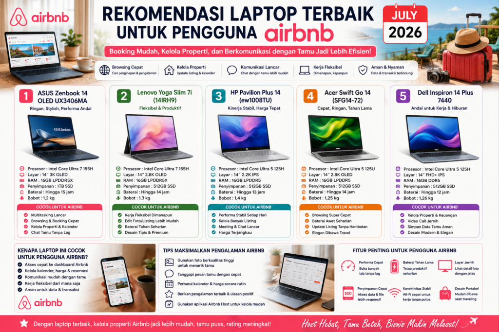 Rekomendasi Laptop Terbaik untuk Pengguna Airbnb Edisi Juli 2026