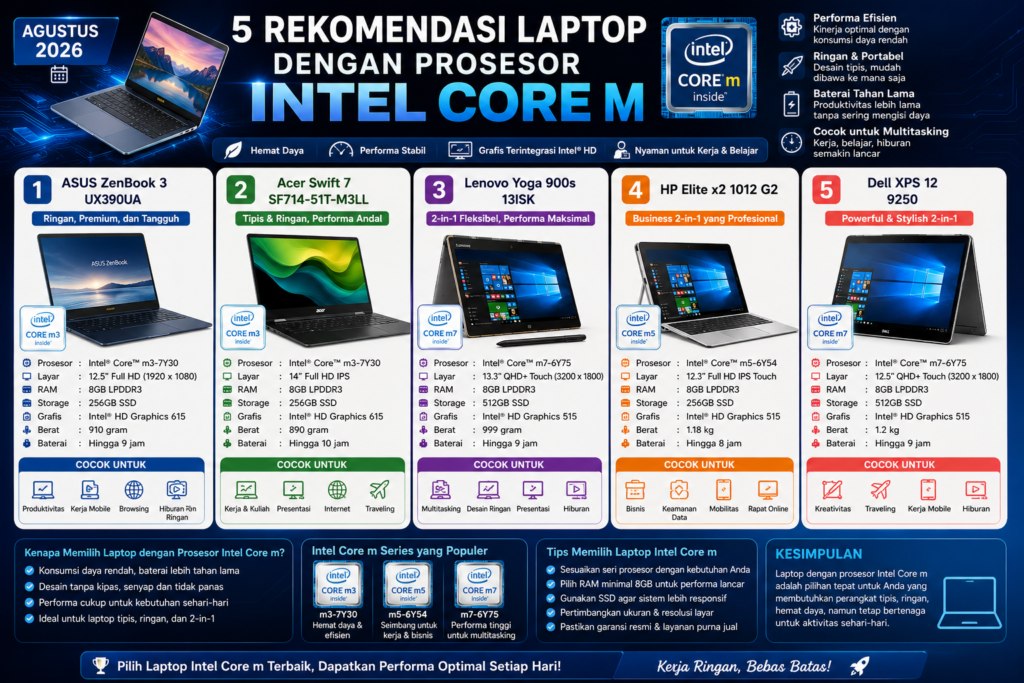 5 Rekomendasi Laptop dengan Prosesor Intel Core M Agustus 2026