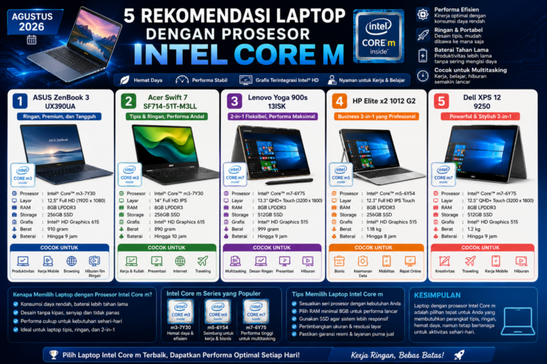 5 Rekomendasi Laptop dengan Prosesor Intel Core M Agustus 2026