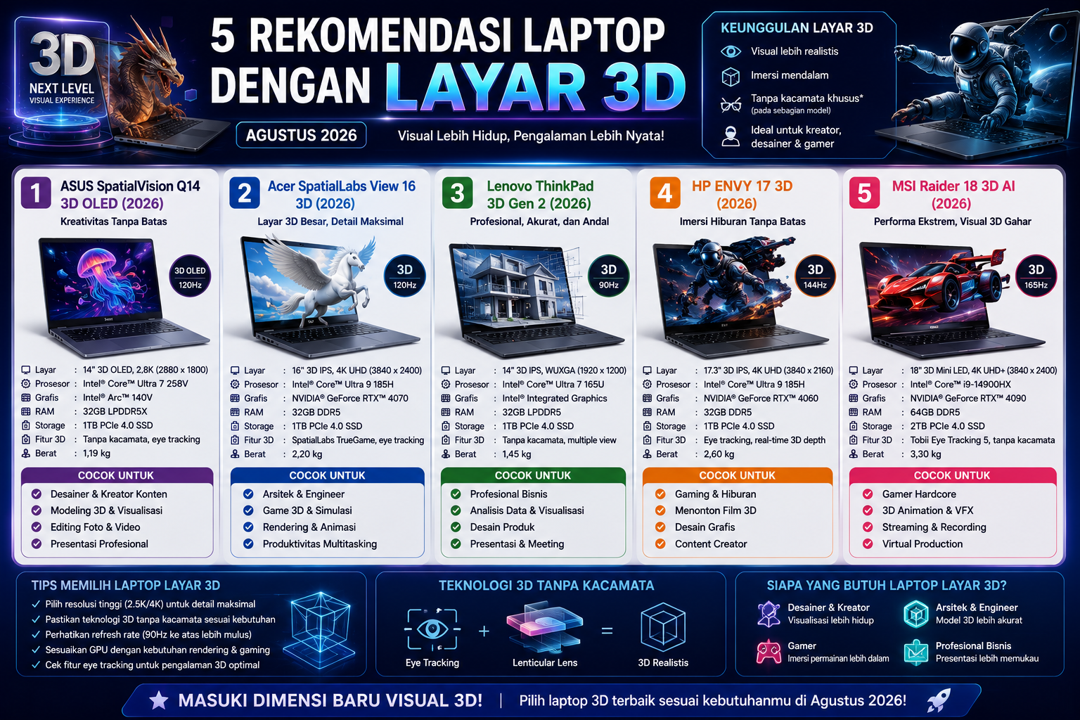 5 Rekomendasi Laptop dengan Layar 3D Agustus 2026
