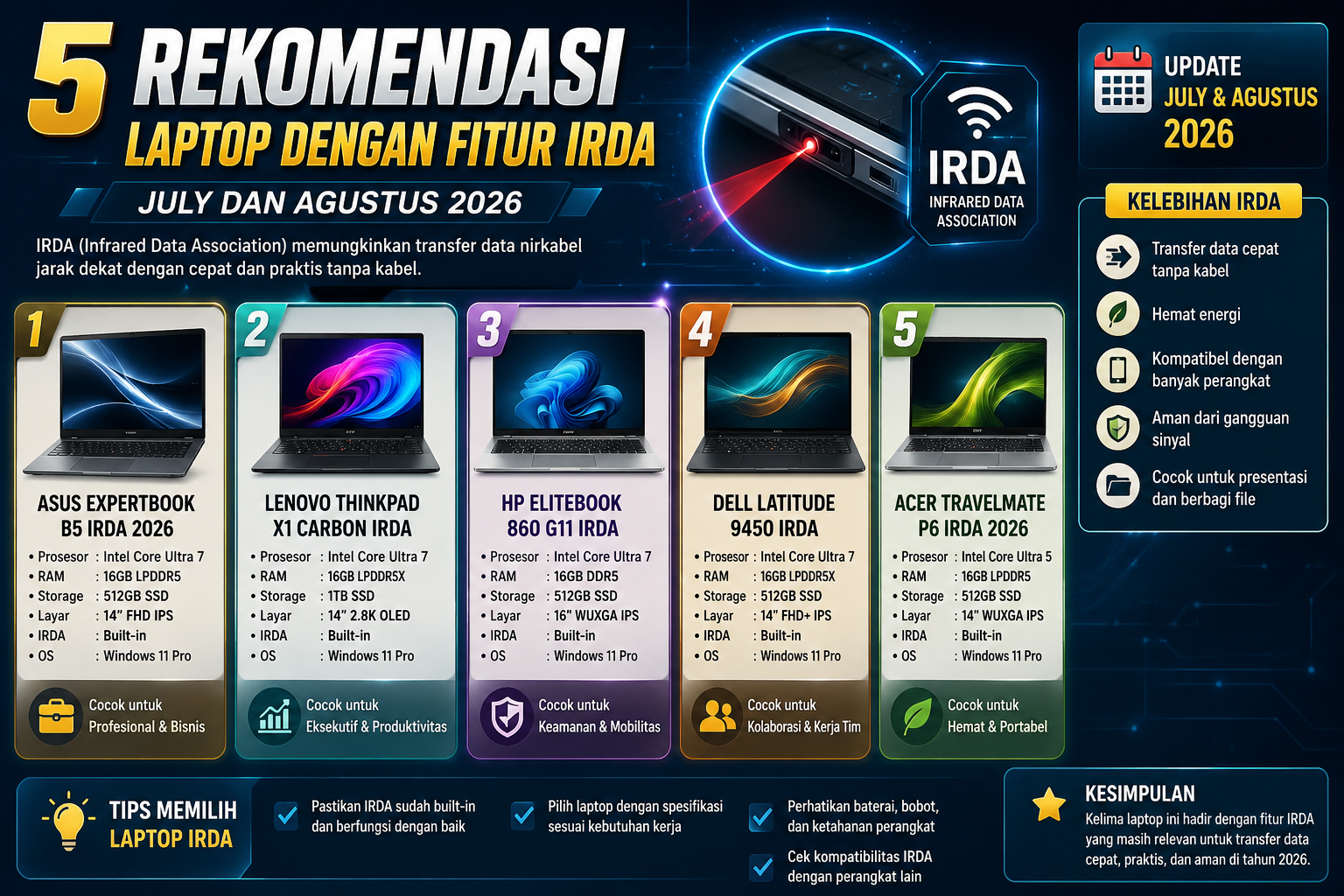 5 Rekomendasi Laptop dengan Fitur Kamera IR (Infrared) Terbaik Juli - Agustus 2026