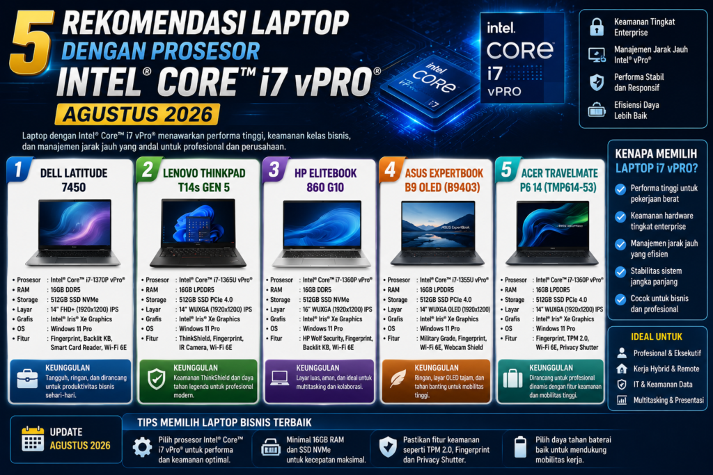 5 Rekomendasi Laptop Intel Core i7 vPro Terbaik (Agustus 2026)