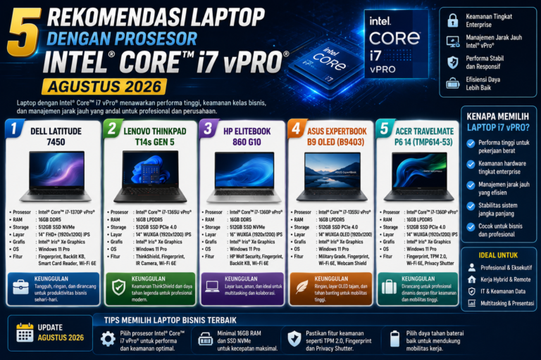 5 Rekomendasi Laptop Intel Core i7 vPro Terbaik (Agustus 2026)