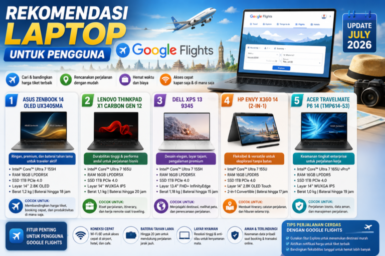 5 Rekomendasi Laptop Terbaik untuk Pengguna Google Flights (Juli 2026)
