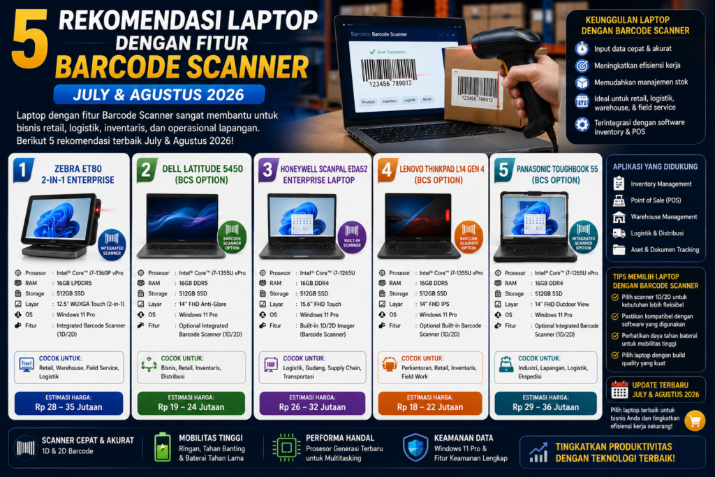 5 Rekomendasi Laptop dengan Fitur Barcode Scanner Terbaik (Juli & Agustus 2026)