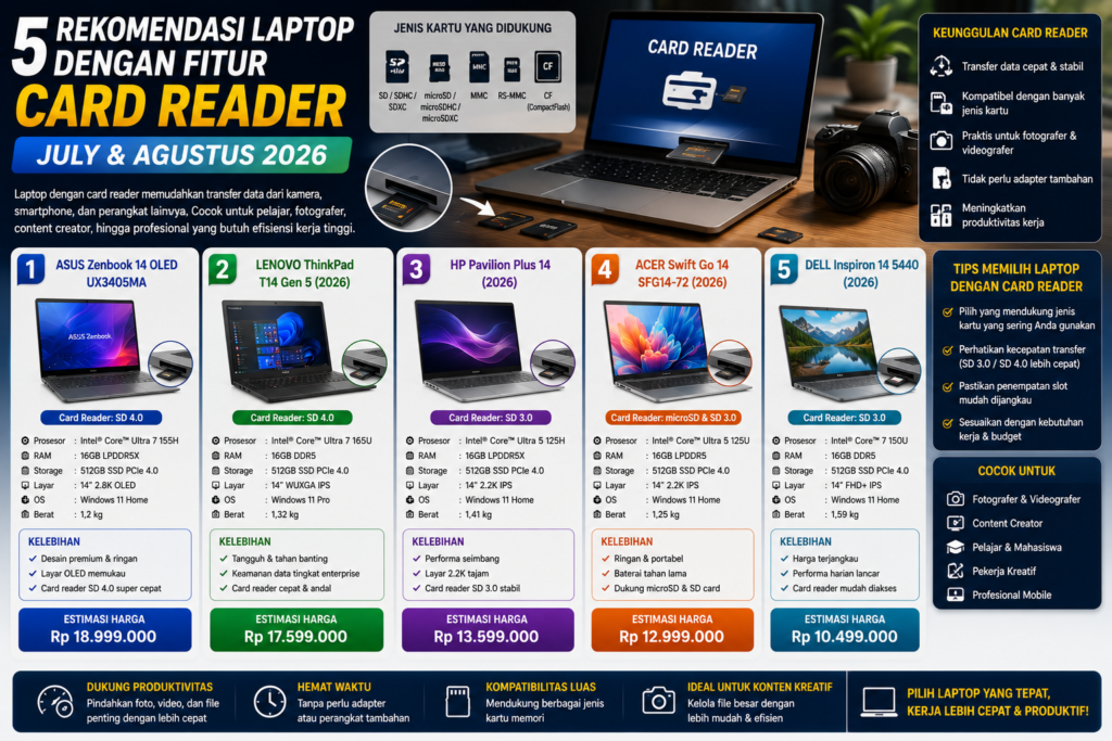 5 Rekomendasi Laptop dengan Fitur Card Reader Terbaik (Juli & Agustus 2026)