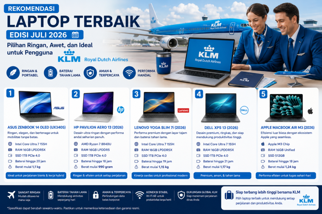 Rekomendasi Laptop Terbaik Edisi Juli 2026: Pilihan Ringan, Awet, dan Ideal untuk Pengguna KLM Royal Dutch Airlines
