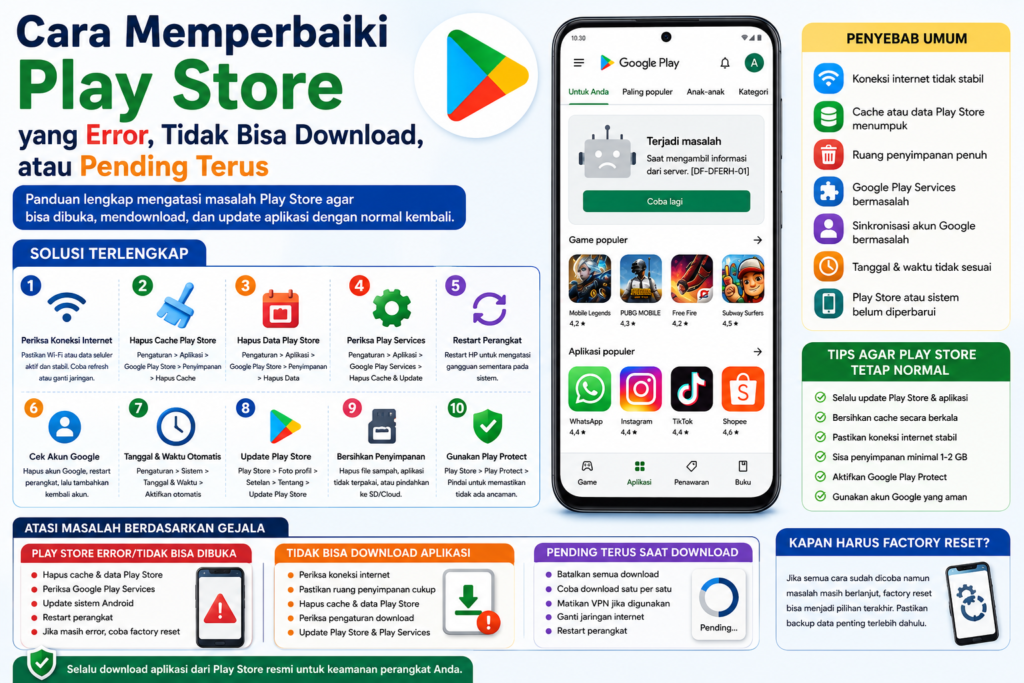Cara Memperbaiki Play Store yang Error, Tidak Bisa Download, atau Pending Terus