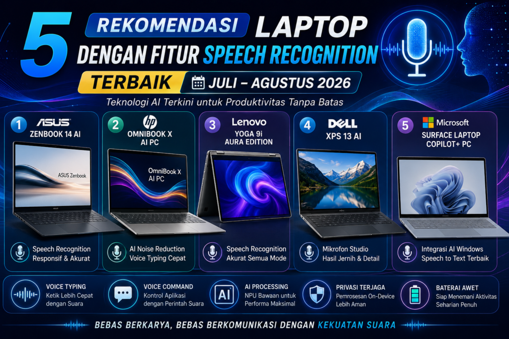 5 Rekomendasi Laptop dengan Fitur Speech Recognition Terbaik Juli–Agustus 2026