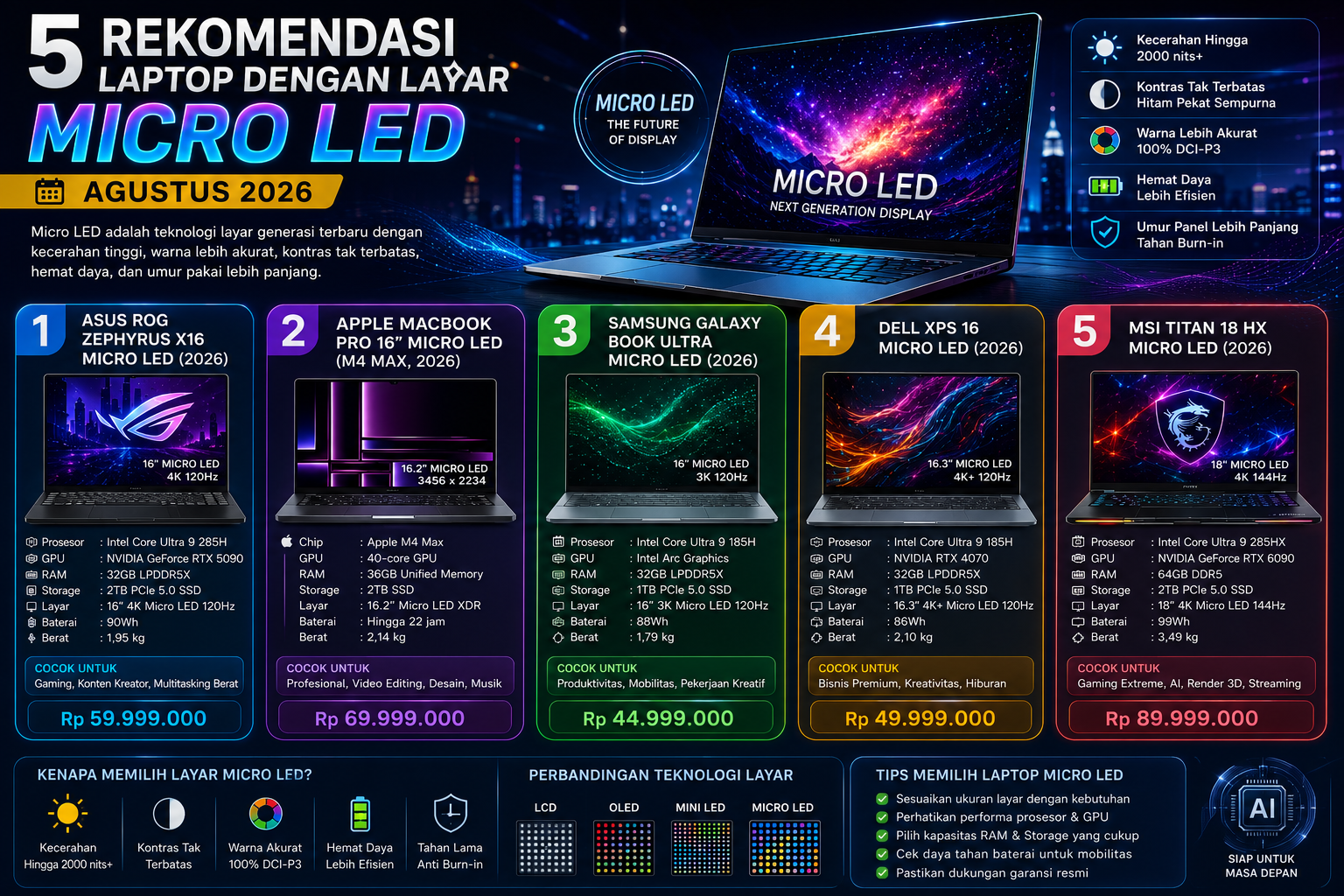 5 Rekomendasi Laptop dengan Layar MicroLED Terbaik (Agustus 2026)