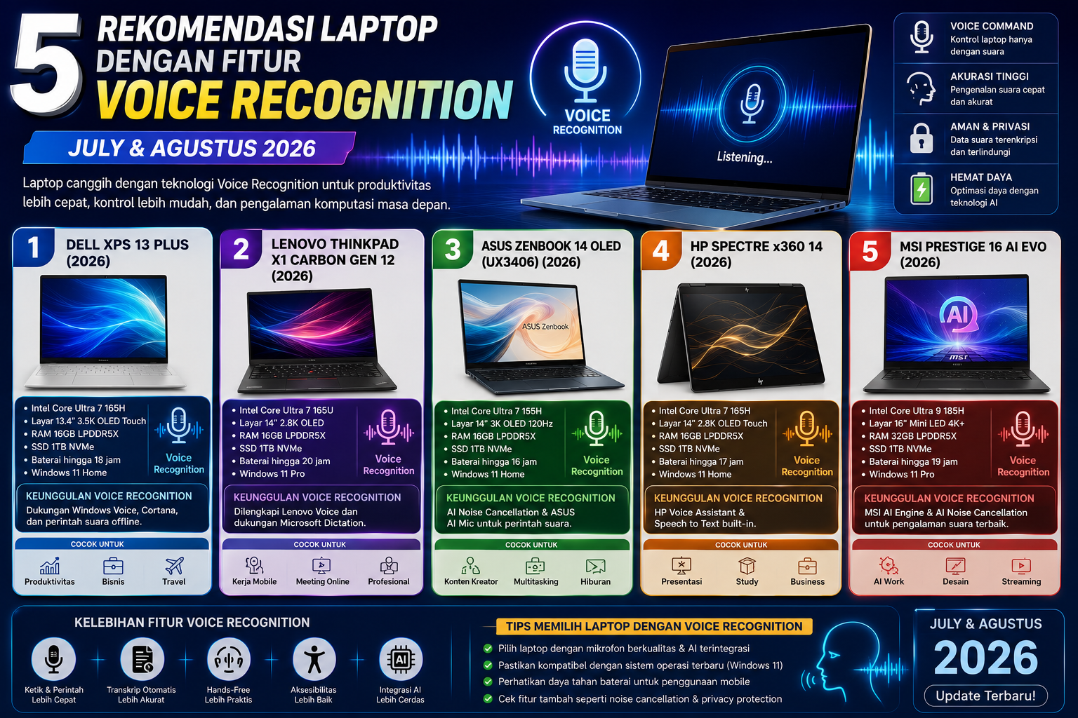 5 Rekomendasi Laptop dengan Fitur Voice Recognition Terbaik (Juli & Agustus 2026)