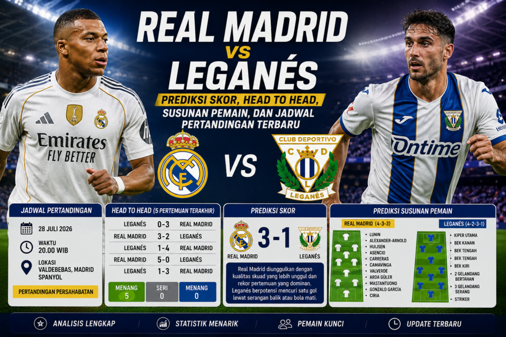 Real Madrid vs Leganés: Prediksi Skor, Head to Head, Susunan Pemain, dan Jadwal Pertandingan Terbaru