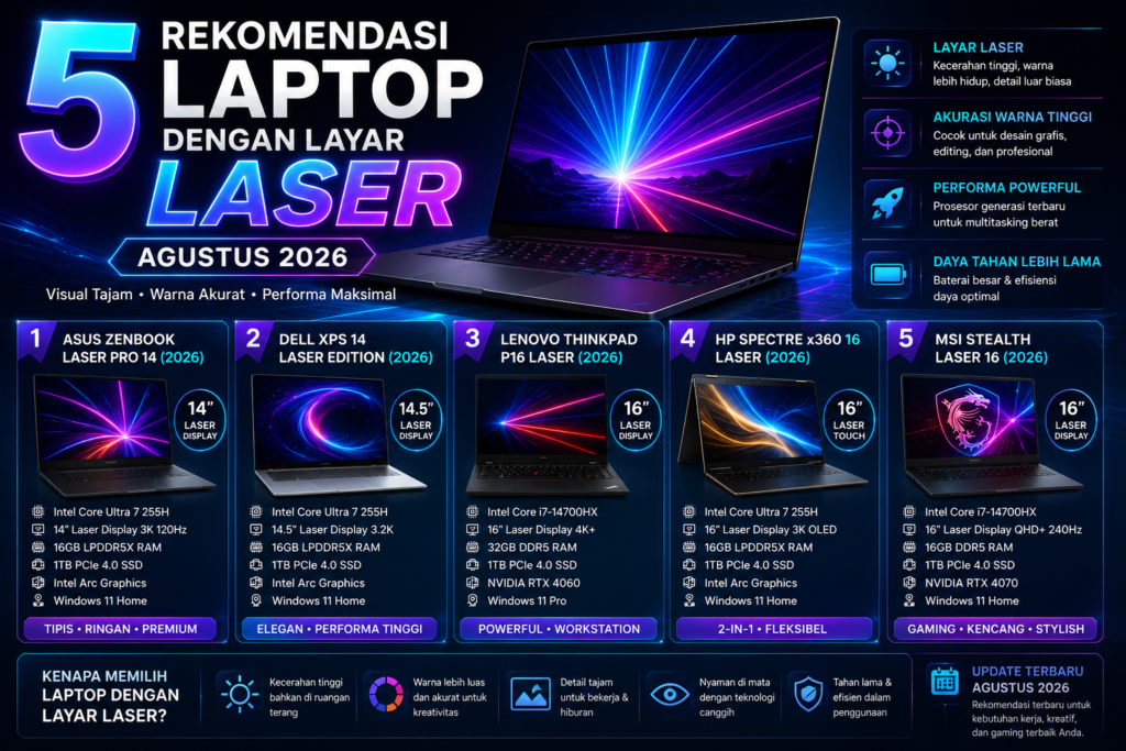5 Rekomendasi Laptop dengan Layar Laser Terbaik (Edisi Agustus 2026)
