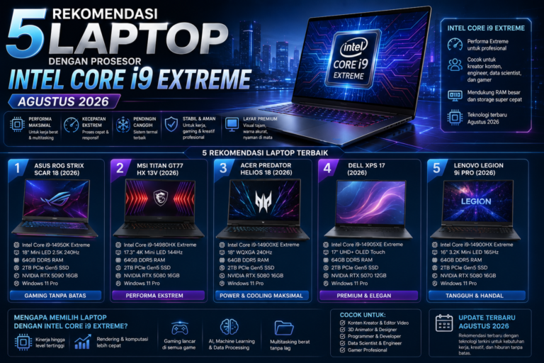 5 Rekomendasi Laptop dengan Prosesor Intel Core i9 Extreme Terbaik (Agustus 2026)