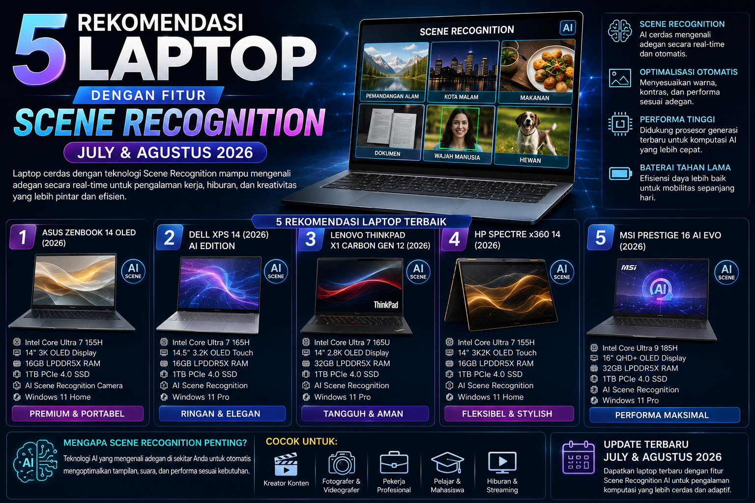 5 Rekomendasi Laptop dengan Fitur Scene Recognition Terbaik (Juli & Agustus 2026)