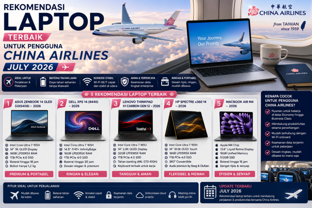 Rekomendasi Laptop Terbaik untuk Pengguna China Airlines (Edisi Juli 2026)