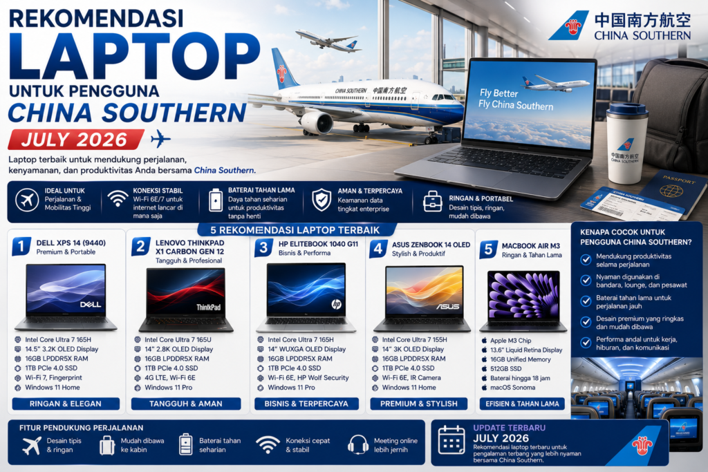 Rekomendasi Laptop Terbaik untuk Pengguna China Southern Airlines (Edisi Juli 2026)